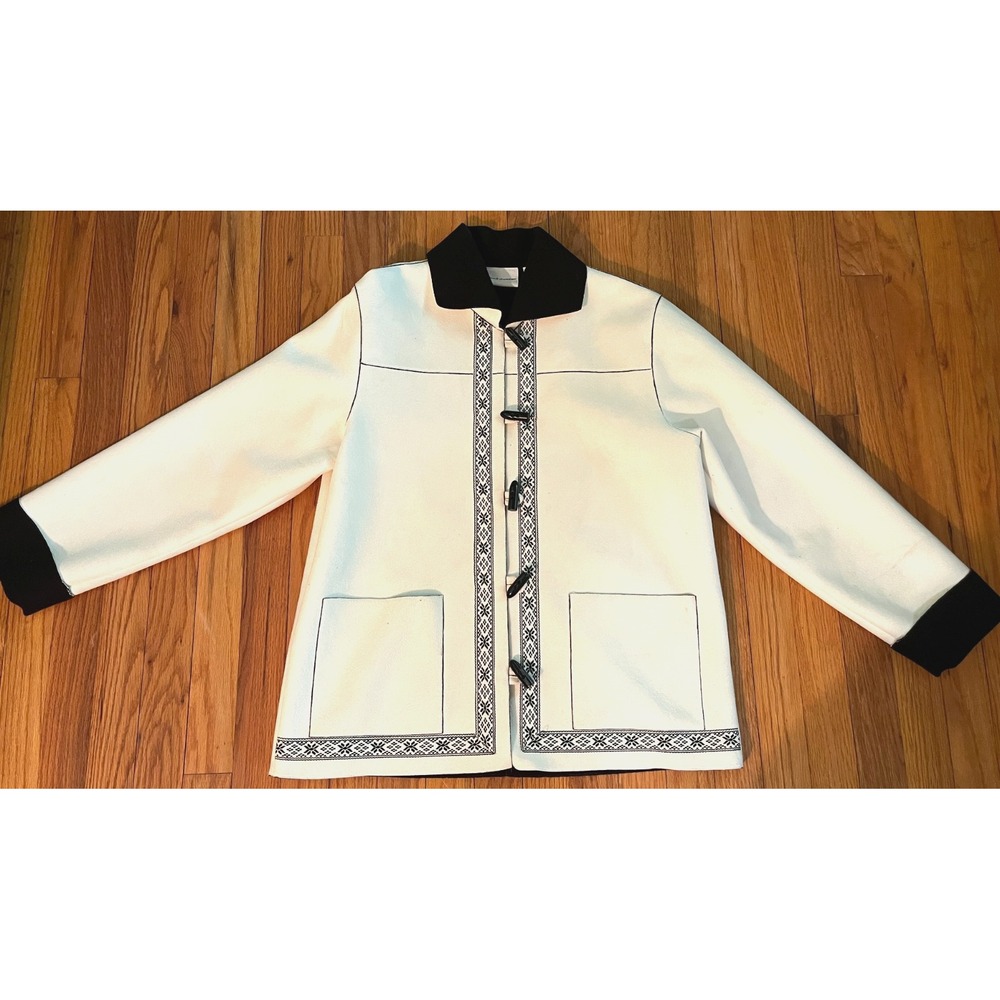Vintage Alfred Dunner Scandinavian Suede-Like Jacket Women 8 White Black 90s